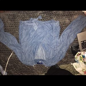 Denim wrap/ tie shirt